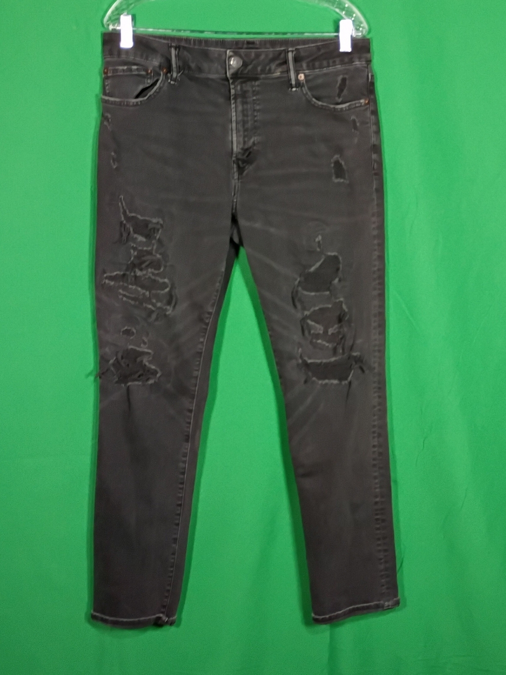 American Eagle Next Level Flex Mens Black Slim Fit Distressed Jeans Sz 33x32